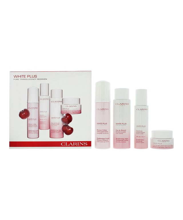 Set Clarins: White Plus, Hydrating, Day, Emulsion, For Face, 75 ml + White Plus, Brightening, Cleansing Foam, 150 ml + White Plus, Brightening, Lotion, For Face, 200 ml + White Plus, Brightening, Gel Mask, For Face, 50 ml - Feel You