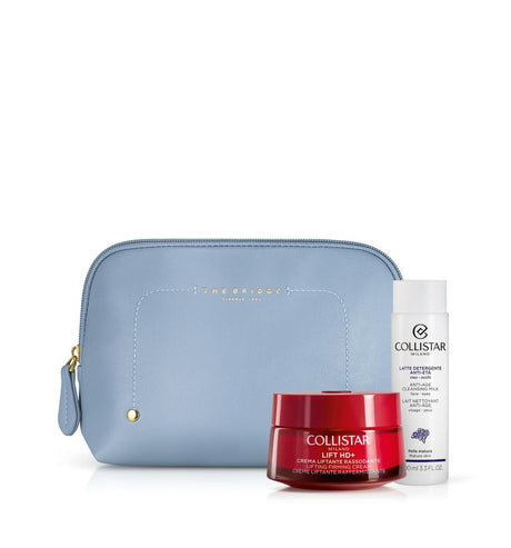 Set Collistar: Lift HD+, Lifting & Firming, Cream, For Face & Neck, 50 ml + Collistar, Anti-Ageing, Cleansing Milk, For Face & Eyes, 100 ml + The Bridge, GWP Textile Pouch, Blue - Feel You