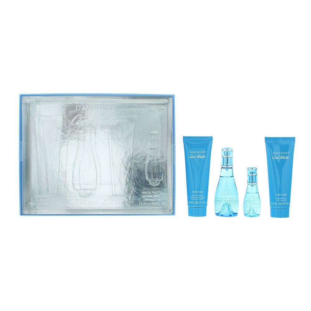 Set Davidoff: Cool Water, Body Lotion, Body, 75 ml + Cool Water, Eau De Toilette, For Women, 50 ml + Cool Water, Shower Gel, All Skin Types, 75 ml + Cool Water, Eau De Toilette, For Women, 15 ml *Miniature - Feel You