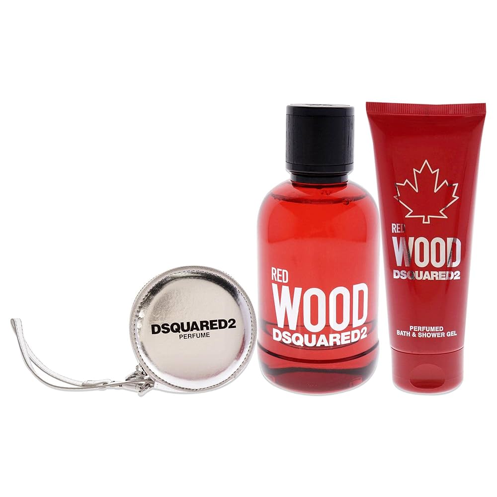 Set Dsquared 2: Red Wood, Eau De Toilette, For Women, 100 ml + Red Wood, Shower Gel & Shampoo 2-In-1, 100 ml + Dsquared, GWP Textile Pouch, Silver - Feel You