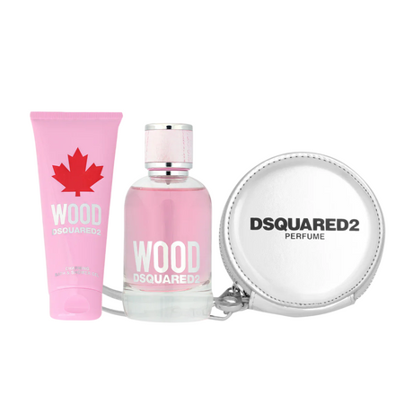 Set Dsquared 2: Wood, Eau De Toilette, For Women, 100 ml + Wood, Shower Gel, 100 ml + Dsquared, GWP Textile Pouch, Silver - Feel You