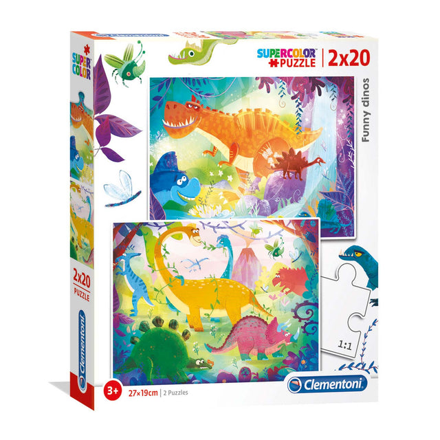 Set Duo, Clementoni, Supercolor, Funny Dinos, Puzzle, Unisex, 3+ years, 2 x 20 pcs - Feel You