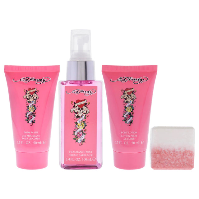 Set Ed Hardy: Ed Hardy, Scented Spray, For Women, 50 ml + Ed Hardy, Body Wash, 50 ml + Ed Hardy, Hydrates, Body Lotion, 50 ml + Ed Hardy, Cleansing, Bath Bomb - Feel You