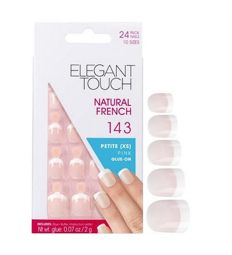 Set, Elegant Touch, Natural French, Square, Artificial Nails, Pink, 143, Petite (XS), 24 pcs - Feel You