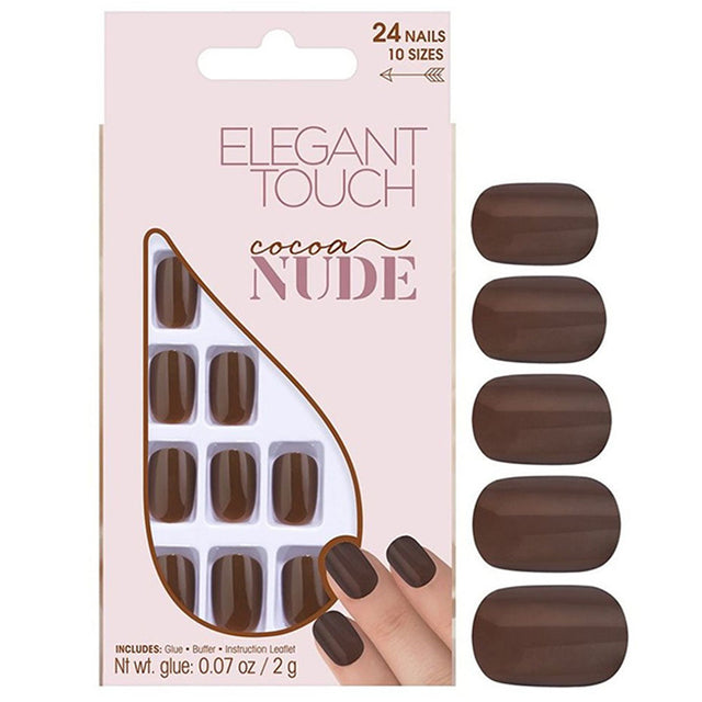 Set, Elegant Touch, Nude, Squoval, Artificial Nails, Cocoa, 24 pcs - Feel You