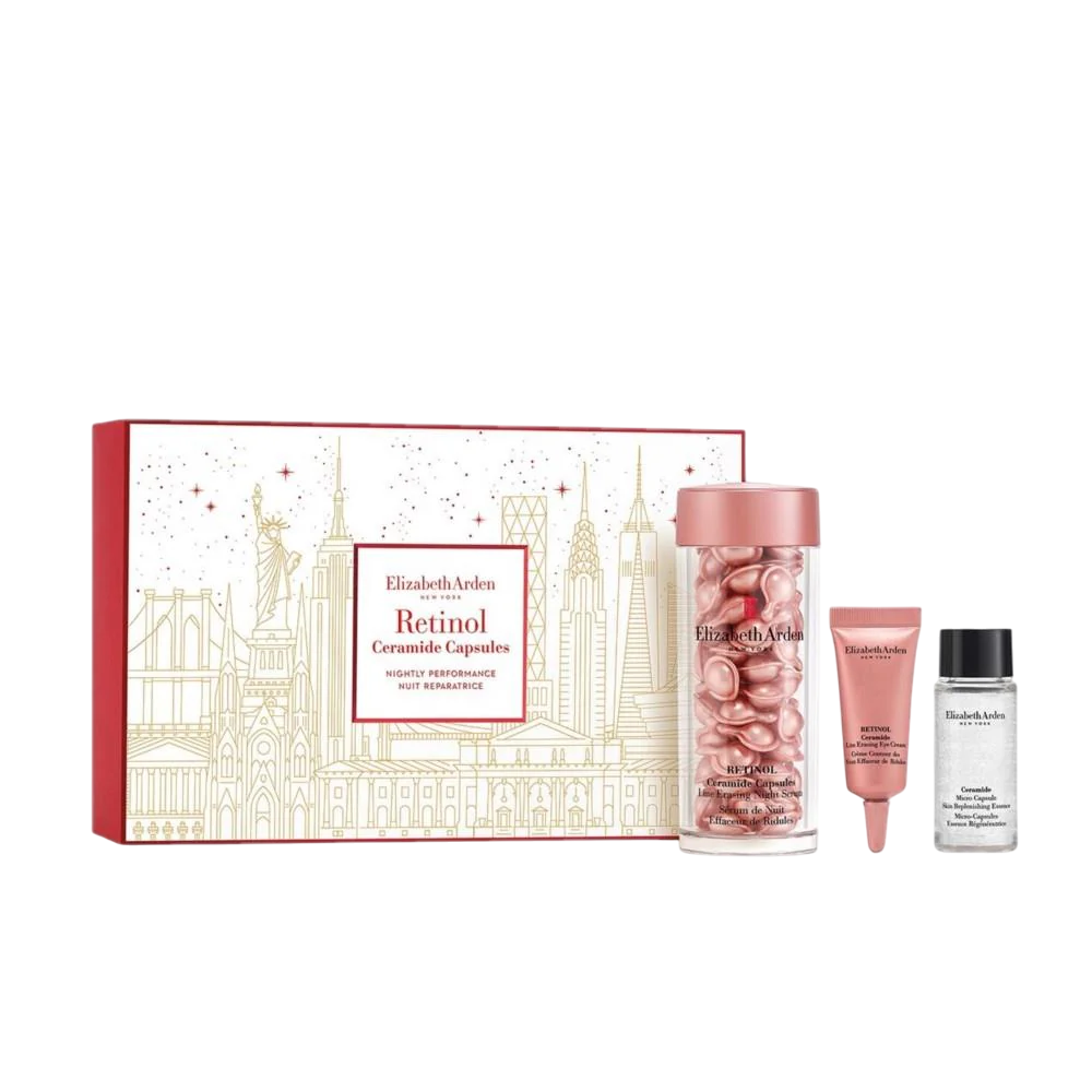 Set Elizabeth Arden: Retinol, Ceramide, Reduces Fine Lines & Wrinkles, Serum Capsules, Face, 60 pcs + Ceramide, Retinol, Smoothing, Eye Cream, 5 ml + Retinol + HPR Ceramide, Renewing, Water Cream, For Face, 15 ml - Feel You