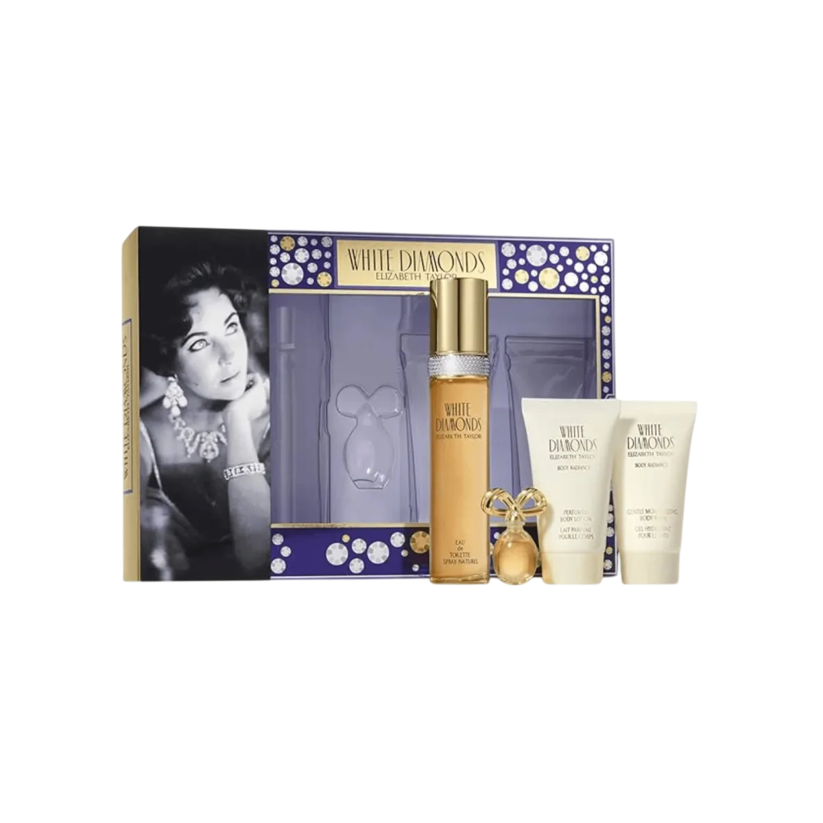Set Elizabeth Taylor: White Diamonds, Eau De Toilette, For Women, 50 ml + White Diamonds, Parfum, For Women, 3.7 ml *Miniature + White Diamonds, Hydrating, Body Lotion, 50 ml + White Diamonds, Body Wash, 50 ml - Feel You