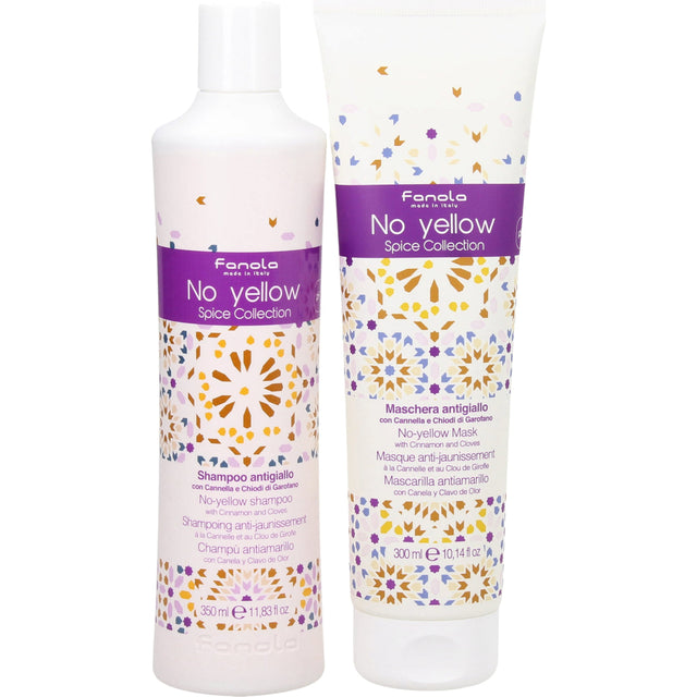 Set Fanola: No Yellow Spice Collection, Hair Treatment Cream Mask, For Neutralisation Of Yellow Tones, 300 ml + No Yellow Spice Collection, Hair Shampoo, For Neutralisation Of Yellow Tones, 350 ml - Feel You
