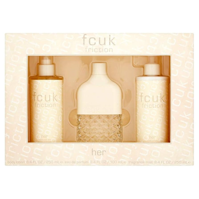 Set Fcuk: Friction, Eau De Parfum, For Women, 100 ml + Friction, Hydrates, Body Lotion, 250 ml + Friction, Scented Spray, For Women, 250 ml - Feel You