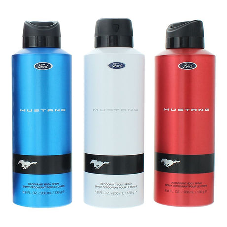 Set Ford: Mustang Blue, Deodorant Spray, For Men, 200 ml + Mustang Red, Deodorant Spray, For Men, 200 ml + Mustang White, Deodorant Spray, For Men, 200 ml - Feel You