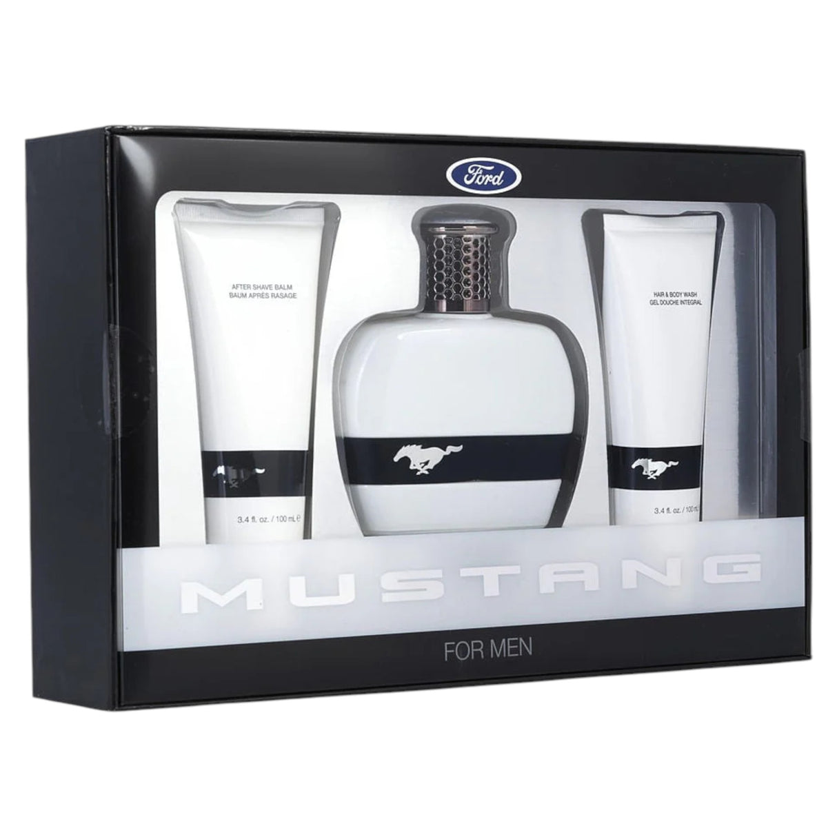 Set Ford: Mustang White, Eau De Toilette, For Men, 100 ml + Mustang White, After-Shave Balm, 100 ml + Mustang White, Body Wash, For Hair & Body, 100 ml - Feel You