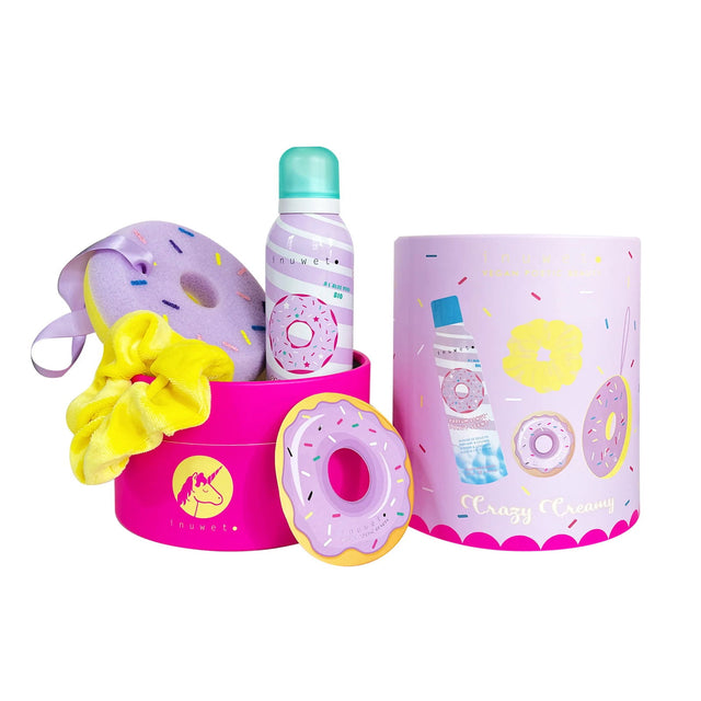 Set Inuwet: Donut, Cleansing & Moisturising, Shower Mousse, 200 ml + Scrunchy, Hair Elastic + Donut, Body Sponge + Donut, Gift Sticker - Feel You