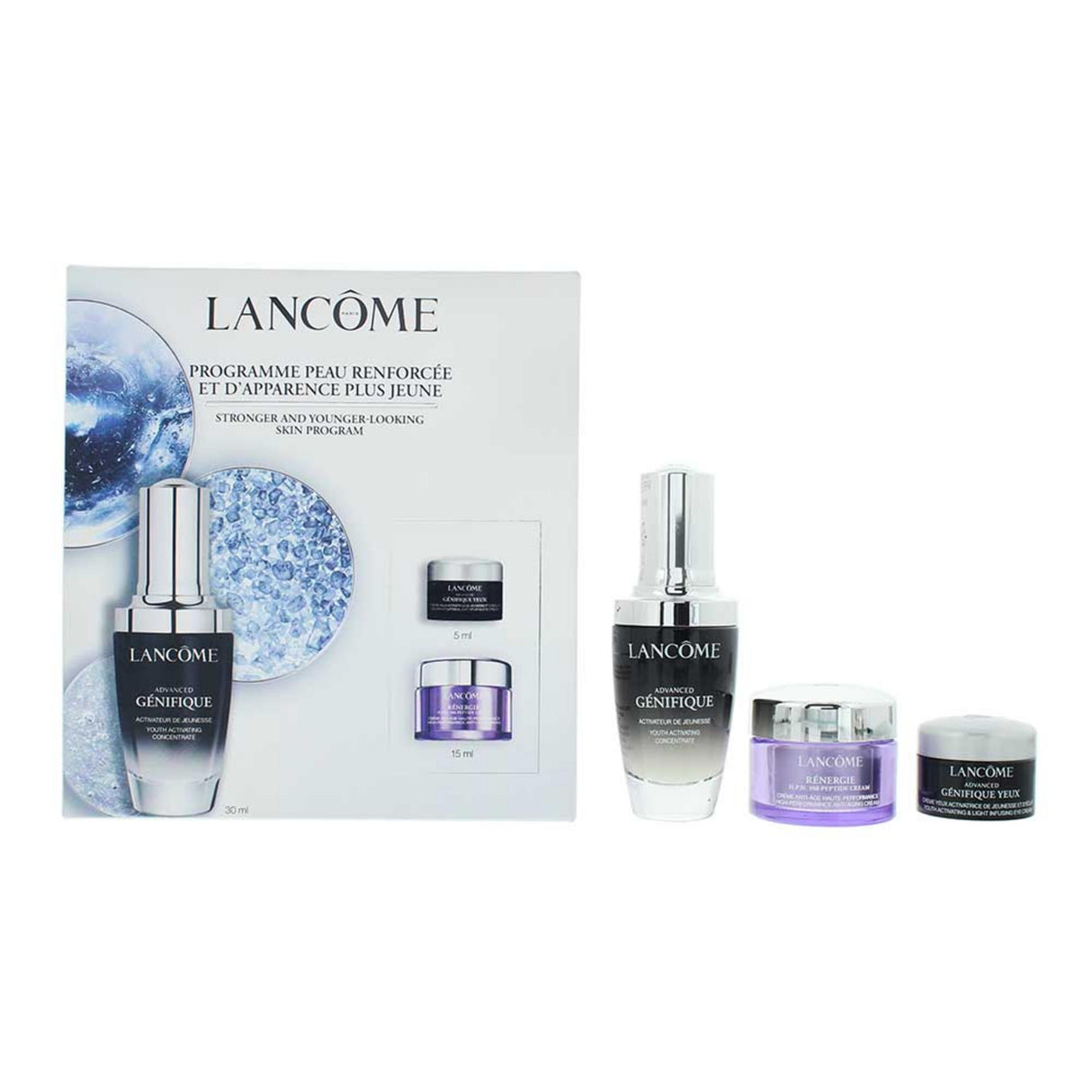 Set Lancome: Advanced Genifique, Anti-Aging, Serum, For Face, 30 ml + Rénergie HPN 300-Peptide, Anti-Aging, Cream, For Face, 15 ml + Advanced Genifique, Hydration, Eye Cream, 5 ml - Feel You