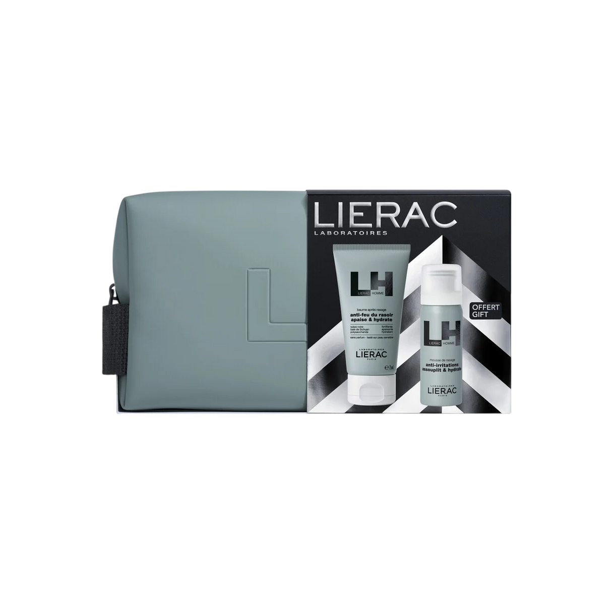 Set Lierac: Homme, Moisturising, After-Shave Balm, 75 ml + Homme, Hydrating, Shaving Foam, 50 ml + Homme, Zippered, GWP Textile Pouch - Feel You