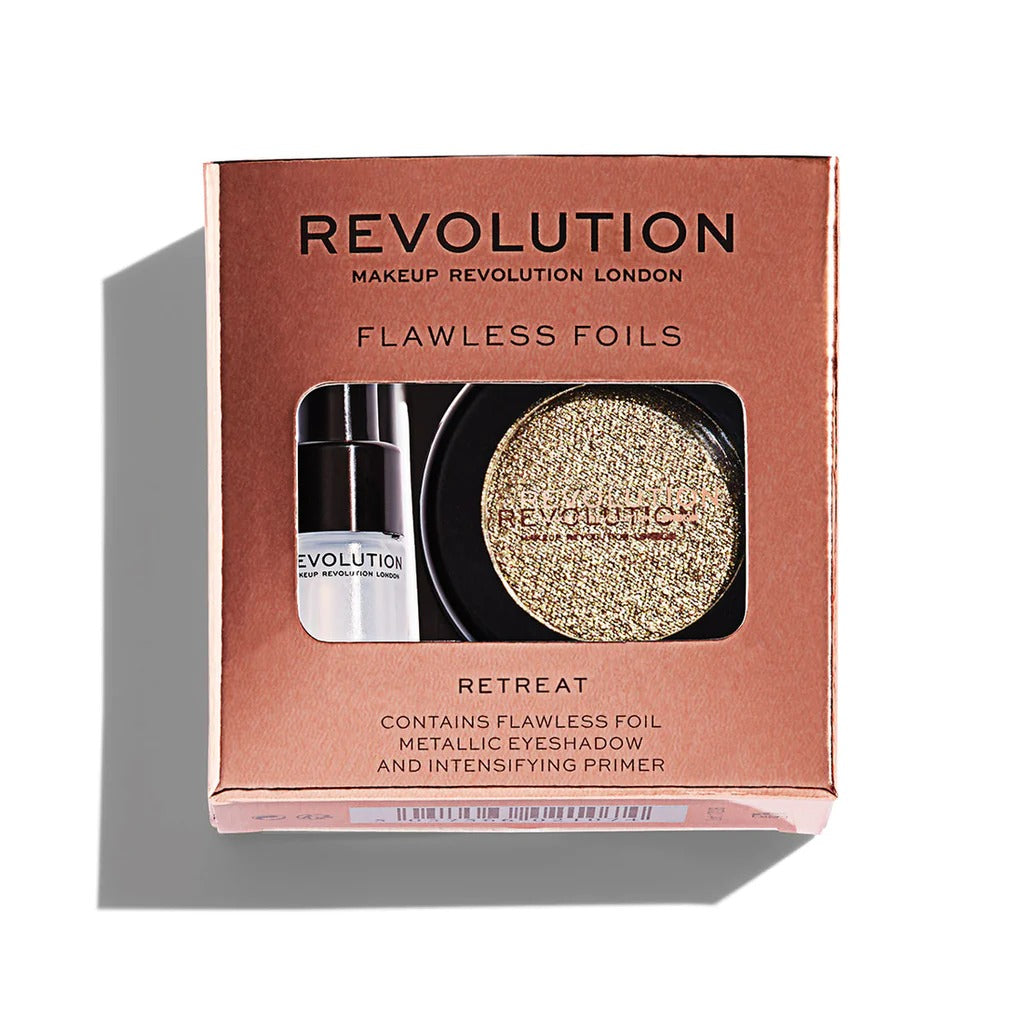 Set Makeup Revolution: Flawless Foils, Vegan, Eyeshadow Primer, 2 ml + Flawless Foils, Vegan, Eyeshadow Palette, Retreat, 2 g - Feel You
