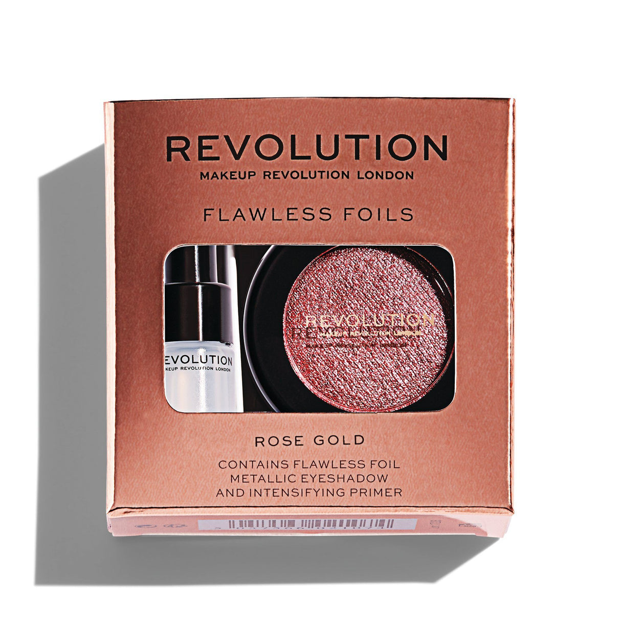 Set Makeup Revolution: Flawless Foils, Vegan, Eyeshadow Primer, 2 ml + Flawless Foils, Vegan, Eyeshadow Palette, Rose Gold, 2 g - Feel You