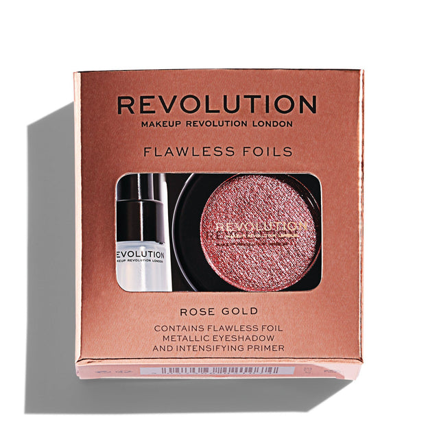 Set Makeup Revolution: Flawless Foils, Vegan, Eyeshadow Primer, 2 ml + Flawless Foils, Vegan, Eyeshadow Palette, Rose Gold, 2 g - Feel You