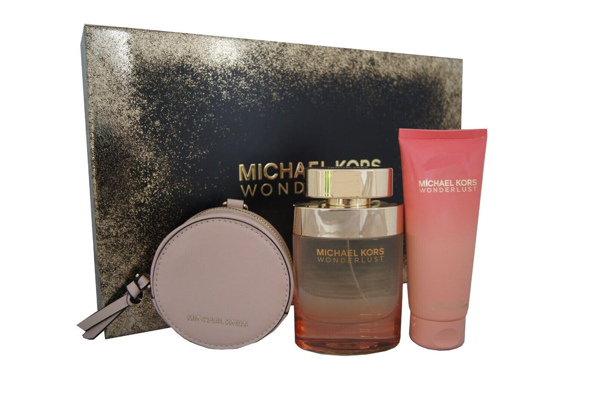Set Michael Kors: Wonderlust, Eau De Parfum, For Women, 100 ml + Wonderlust, Moisturizing, Body Lotion, 100 ml + Wonderlust, GWP Textile Pouch, Pink - Feel You