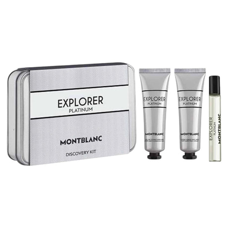 Set Montblanc: Explorer Platinum, Eau De Parfum, For Men, 7.5 ml + Explorer Platinum, Hydrating, Cream, For Face, 30 ml + Explorer Platinum, Hydrating, Shower Gel, All Skin Types, 30 ml - Feel You