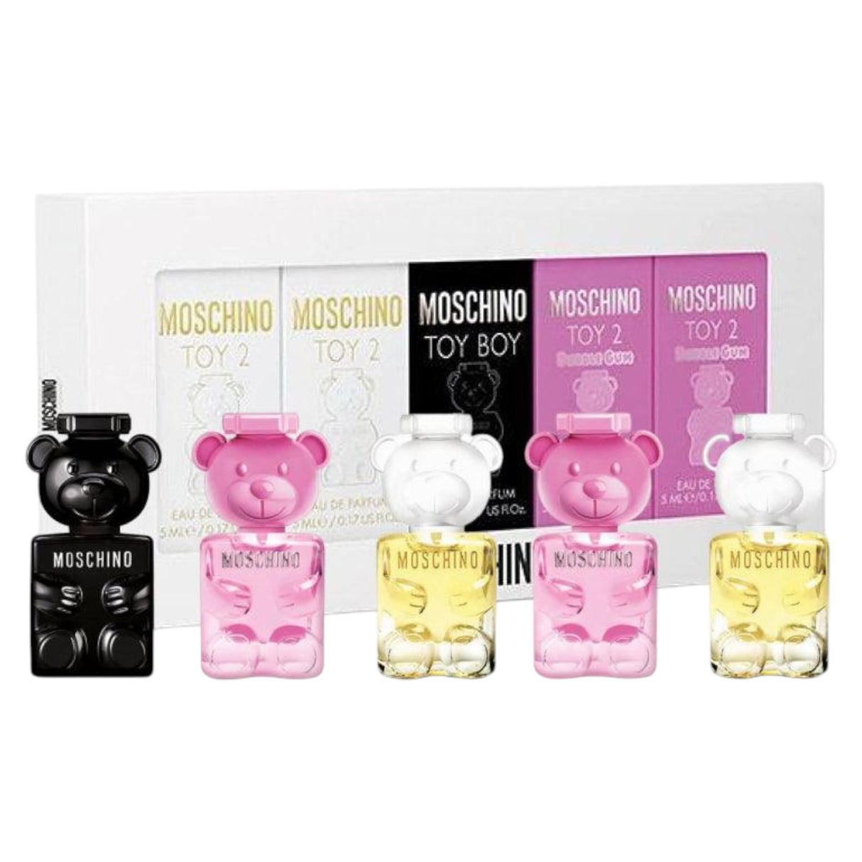 Set Moschino: Toy 2 Bubble Gum, Eau De Parfum, Unisex, 2 pcs, 5 ml + Toy 2, Eau De Parfum, Unisex, 2 pcs, 5 ml + Toy Boy, Eau De Parfum, Unisex, 5 ml - Feel You