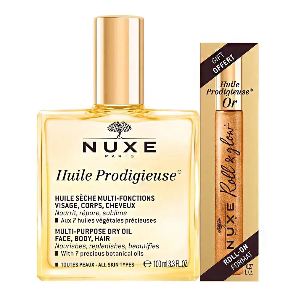 Set Nuxe: Huile Prodigieuse Or Multi-Purpose, Body Oil, For Body, Face & Hair, 100 ml + Huile Prodigieuse Or Multi-Purpose, Nourishing, Roll-On Body Oil, 8 ml - Feel You
