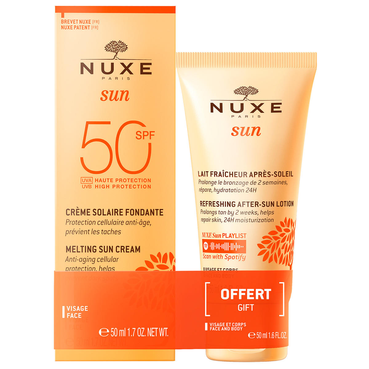 Set Nuxe: Sun, UV Protection, Sunscreen Cream, For Face, SPF 50, 50 ml + Sun, Sun Protection, After-Sun Lotion, 50 ml - Feel You