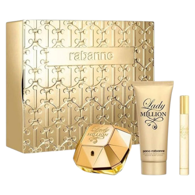 Set Paco Rabanne: Lady Million, Eau De Parfum, For Women, 80 ml + Lady Million, Eau De Parfum, For Women, 5 ml *Miniature + Lady Million, Hydrate, *None, Body Lotion, 100 ml - Feel You