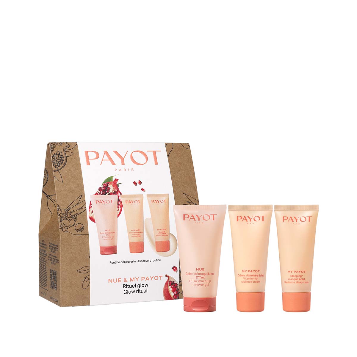 Set Payot: Nue, Makeup Remover Gel, 50 ml + My Payot Vitamin Glow, Radiance, Cream, For Face, 30 ml + My Payot Radiance, Brightening, Night Sleeping Mask, 30 ml - Feel You