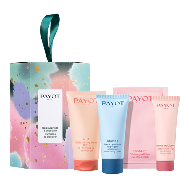 Set Payot: Nue, Makeup Remover Gel, 50 ml + Source Adaptogen, Hydrating, Cream, For Face, 30 ml + Rituel Douceur, Hydrates, Body Lotion, Body, 25 ml + Roselift, Lifting, Eye Patch, 2 pcs, 2 g - Feel You