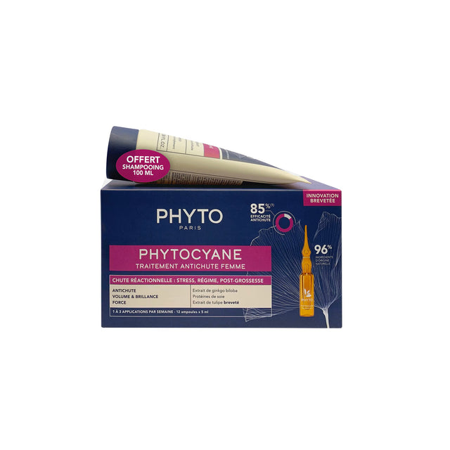 Set Phyto: Set, Phytocyane, Leave In Scalp Treatment Serum, Anti-Hair Loss, 12 pcs, 5 ml *Vial + Phytocyane, Hair Shampoo, Anti-Hair Loss, 100 ml - Feel You