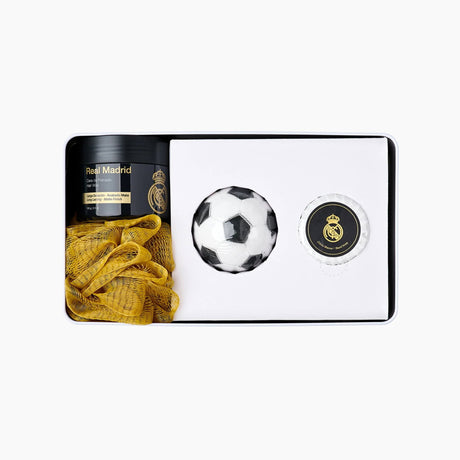 Set Real Madrid: Real Madrid, Soap Bar + Real Madrid, Body Sponge + Real Madrid, Hair Styling Wax, 100 g + Real Madrid, Bath Bomb + Real Madrid, Metal Cup Holder - Feel You