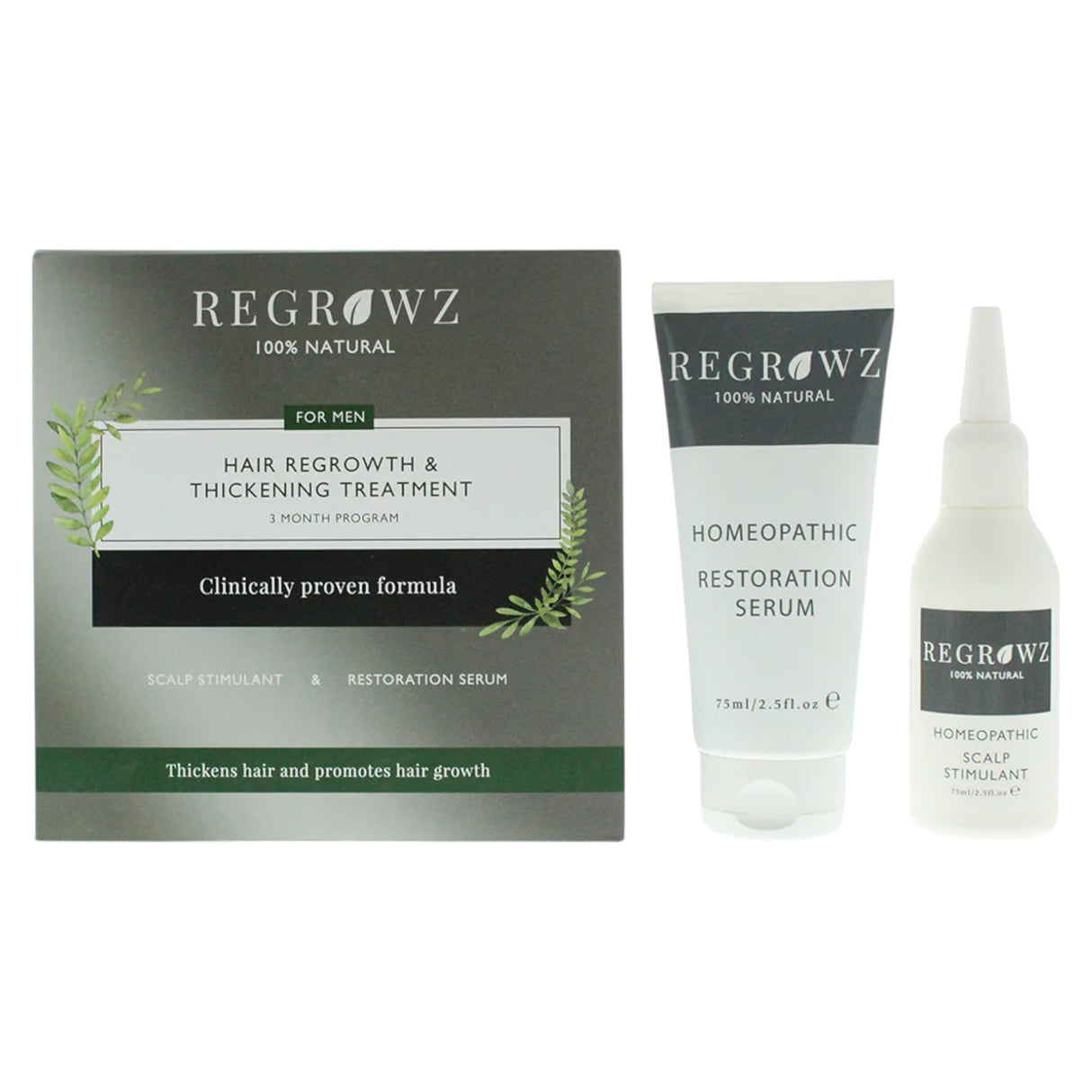 Set Regrowz: Homeopathic, Scalp Serum, Restorative, 75 ml + Homeopathic, Scalp Cream Treatment, Hydrate & Protect, 75 ml - Feel You