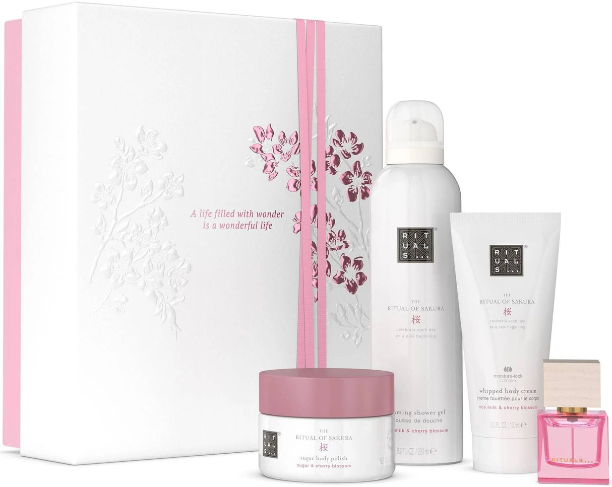 Set Rituals: The Ritual Of Sakura, Rejuvenating, Body Scrub, 125 g + The Ritual Of Sakura, Shower Mousse, 200 ml + The Ritual Of Sakura, Hydrating, Body Cream, 100 ml + Reve De Hanami, Eau De Parfum, For Women, 15 ml - Feel You