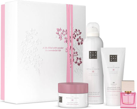 Set Rituals: The Ritual Of Sakura, Rejuvenating, Body Scrub, 125 g + The Ritual Of Sakura, Shower Mousse, 200 ml + The Ritual Of Sakura, Hydrating, Body Cream, 100 ml + Reve De Hanami, Eau De Parfum, For Women, 15 ml - Feel You