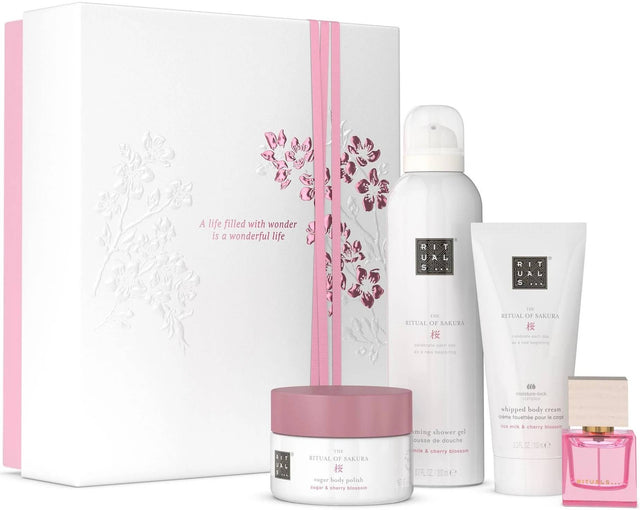 Set Rituals: The Ritual Of Sakura, Rejuvenating, Body Scrub, 125 g + The Ritual Of Sakura, Shower Mousse, 200 ml + The Ritual Of Sakura, Hydrating, Body Cream, 100 ml + Reve De Hanami, Eau De Parfum, For Women, 15 ml - Feel You