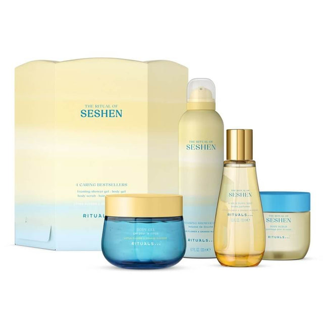 Set Rituals: The Ritual Of Seshen, Shower Mousse, 200 ml + The Ritual Of Seshen, Body Gel, 200 ml + The Ritual Of Seshen, Softening, Body Scrub, 150 g + The Ritual Of Seshen, Hair Scented Mist, For Women, 100 ml - Feel You