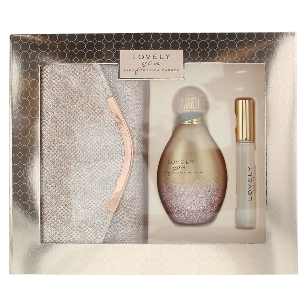 Set Sarah Jessica Parker: Lovely You, Eau De Parfum, For Women, 100 ml + Lovely You, Eau De Parfum, For Women, 10 ml + Lovely You, Textile Handbag, Badge Holder, Rose - Feel You