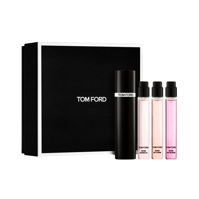 Set Tom Ford: Rose De Russie, Eau De Parfum, For Women, 10 ml + Rose De Chine, Eau De Parfum, For Women, 10 ml + Rose D'Amalfi, Eau De Parfum, For Women, 10 ml + Tom Ford, Refillable Atomizer Case, Black - Feel You