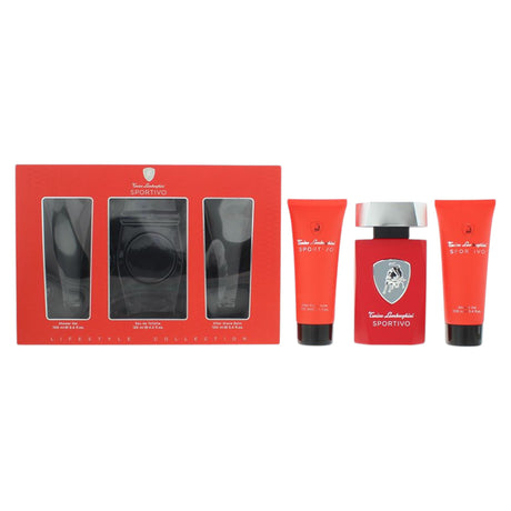 Set Tonino Lamborghini: Sportivo, Eau De Toilette, For Men, 125 ml + Sportivo, Hydration, Shower Gel, All Skin Types, 100 ml + Sportivo, Hydrating & Softening, After-Shave Balm, 100 ml - Feel You