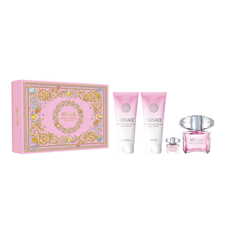 Set Versace: Bright Crystal, Eau De Toilette, For Women, 90 ml + Bright Crystal, Eau De Toilette, For Women, 5 ml *Miniature + Bright Crystal, Hydrating, Body Lotion, 100 ml + Bright Crystal, Shower Gel, 100 ml - Feel You