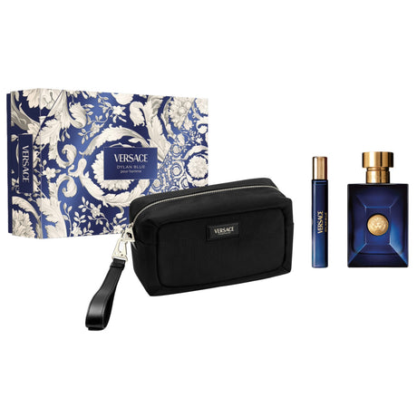 Set Versace: Dylan Blue, Eau De Toilette, For Men, 100 ml + Dylan Blue, Eau De Toilette, For Men, 10 ml + Versace, Zippered, GWP Textile Pouch, Black - Feel You