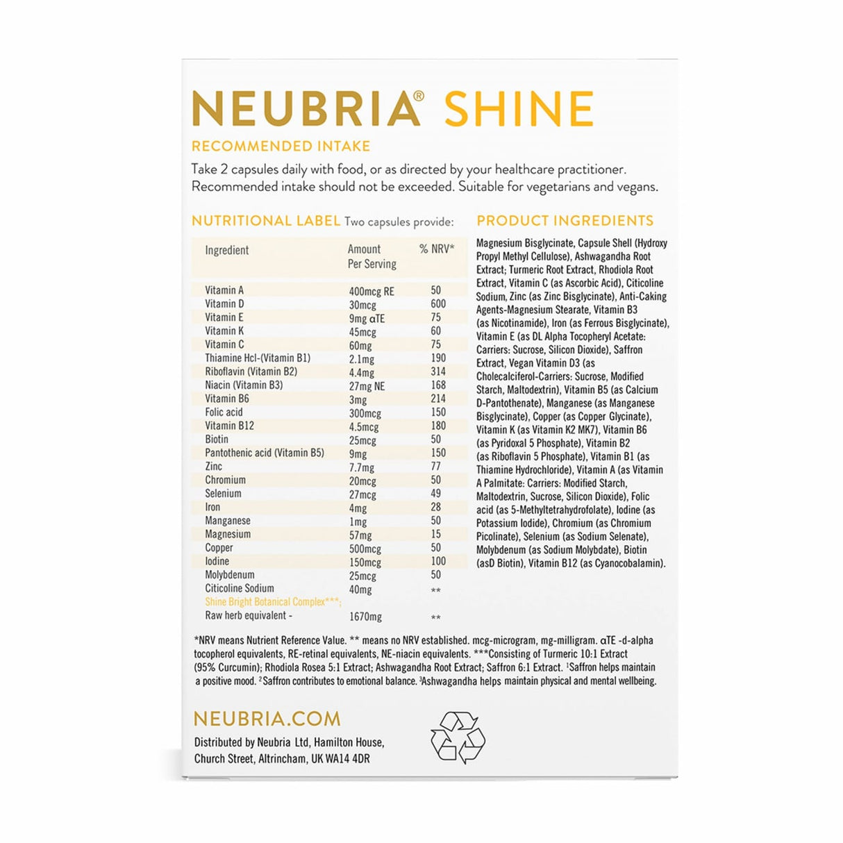 Shine Mood Supplement 60 caps, Neubria - Feel You