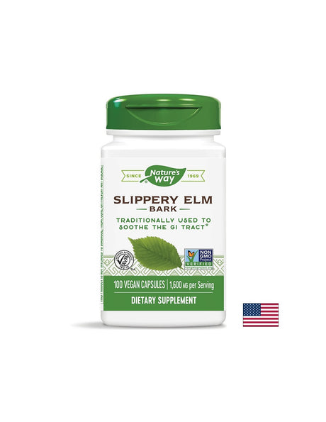 Slippery Elm Bark - Червен бряст (кора) - При раздразнения на стомашната лигавица, 400 mg, 100 капсули Nature’s Way - Feel You