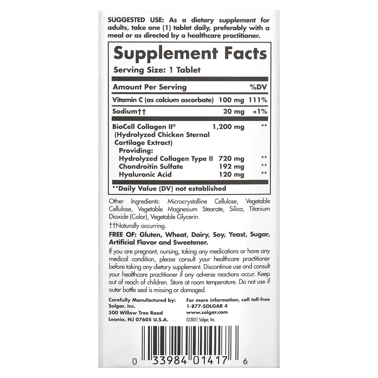 Solgar BioCell Collgaen Type 2 + Hyaluronic Acid - 30 Tablets - Feel You