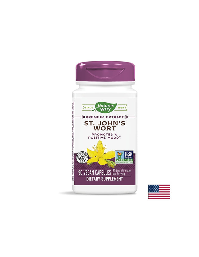 Подобрява настроението - Жълт кантарион премиум екстракт - St. John`s Wort 420 mg, 90 капсули Nature’s Way - Feel You