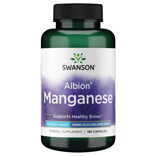 Swanson Albion Manganese 40 mg Chelated Amino Acid Form Mineral Supplement For Bone Health 180 Capsules - Feel You