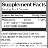 Swanson Albion Manganese 40 mg Chelated Amino Acid Form Mineral Supplement For Bone Health 180 Capsules - Feel You