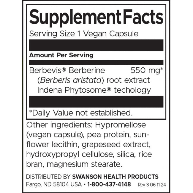 Swanson Berberine Advanced Enhanced Absorption Cardiovascular Health 30 Vegan Caps - Feel You