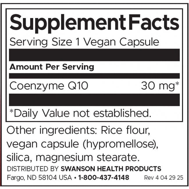 Swanson CoQ10 Cardiovascular Health 30 Mg Per Capsule 120 Vegan Capsules Dietary Supplement - Feel You