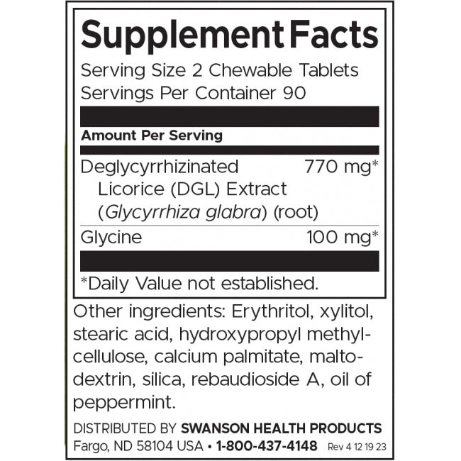 Swanson DGL Deglycyrrhizinated Licorice Root Extract Chewable Tablets 385 mg per Tablet 180 Count - Feel You